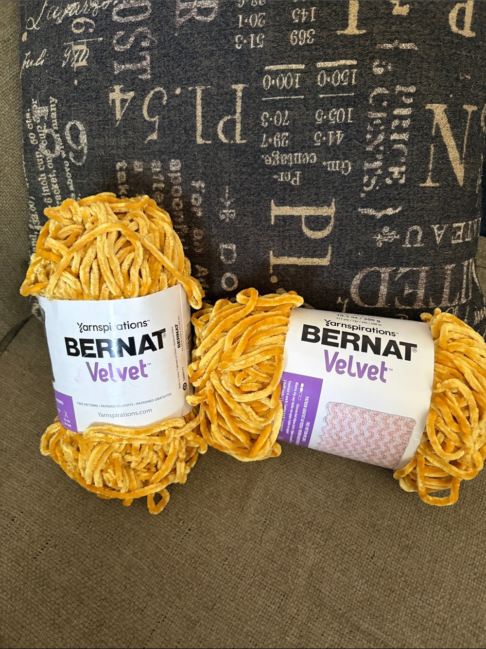 Bernat "Velvet" bulky weight Plush Yarn - Mustard Yellow